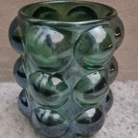 Portacandela in vetro verde con mezze sfere 