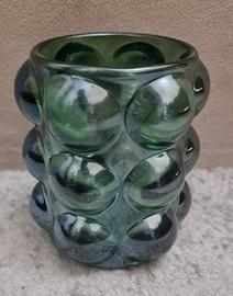 Portacandela in vetro verde con mezze sfere 