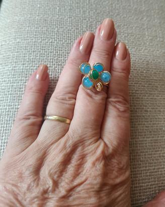 anellino in ottone con pietre agata celesti