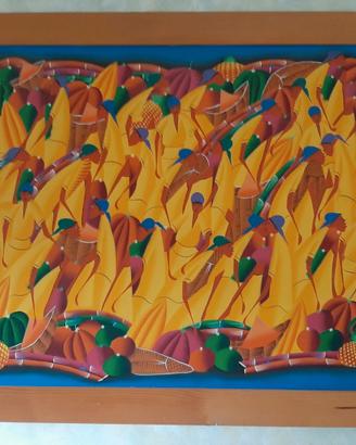quadro etnico olio 100x75 cm