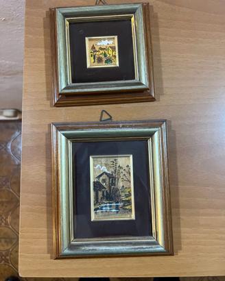 Coppia quadretti decorativi con foglia oro dipinta