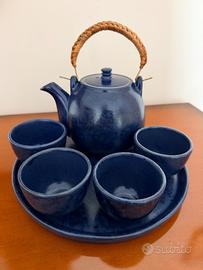 Servizio da tè giapponese vintage in ceramica blu 