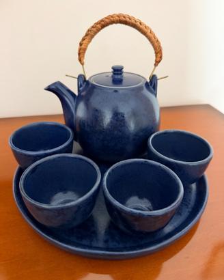 Servizio da tè giapponese vintage in ceramica blu 