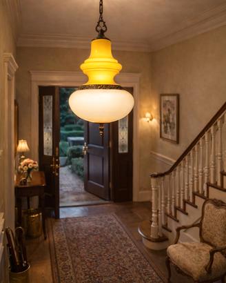 Lampadario Vintage vetro opalino/ottone Anni'60. 