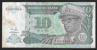 Zaire - banconota circolata da 10 Nuovi Zaires P55