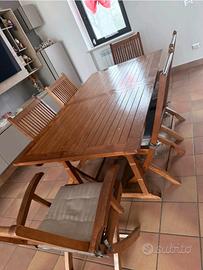 Tavolo giardino teak allungabile + 10 sedie 