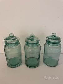 Antico Barattolo Vintage Vetro Colorato Blu/Verde