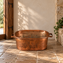 Antica casseruola ovale rame martellato 33 cm
