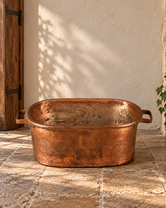 Antica casseruola ovale rame martellato 33 cm