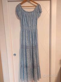 Vestito lungo azzurro siciliano in pizzo -TU