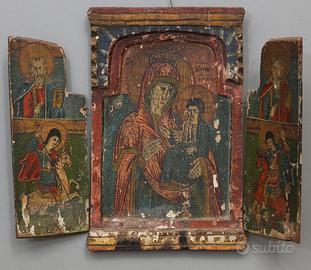 TRITTICO, icona russa, contadina, XVII/XIX secolo