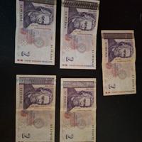 5 banconote 2 leva bulgare