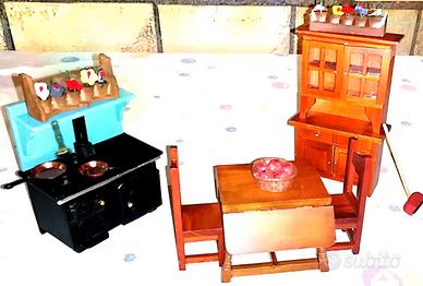 Cucina sala da pranzo casa delle bambole in legno 