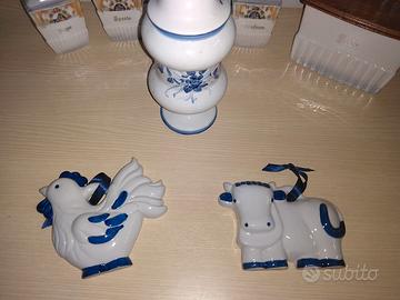 Set in ceramica anni 60, sale, spezie, ampolla