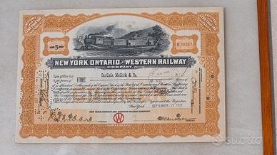 certificato azionario ferrovie  Ontario 1930