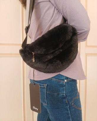 Marsupio nero in peluche Bay – Stile kawaii, nuov