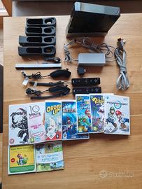 Nintendo wii nera con controller e set di giochi