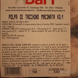 Dieta barf tacchino Macinato totale 5 kg