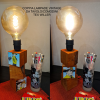 Coppia lampade vintage Tex Willer in legno