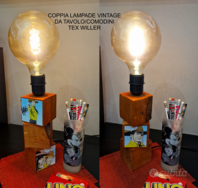 Coppia lampade vintage Tex Willer in legno