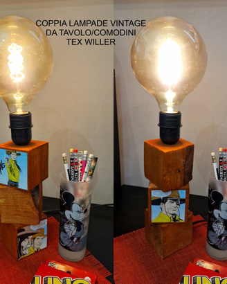 Coppia lampade vintage Tex Willer in legno
