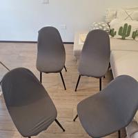 Set di 4 sedie imbottite,  in tessuto grigio con g