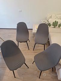 Set di 4 sedie imbottite,  in tessuto grigio con g