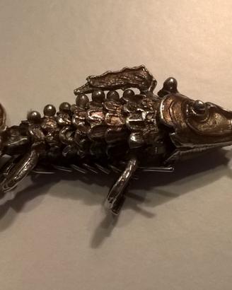 Antico Ciondolo Pesce Snodato Gioiello ARGENTO 925