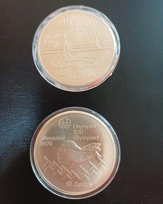 2 Monete Argento 10 Dollari Olimpiadi Montreal 197