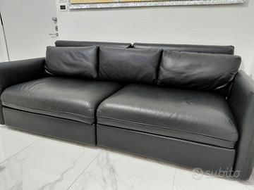 Divano in pelle nero, 3 posti