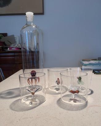 Set bicchieri e caraffa vetro soffiato