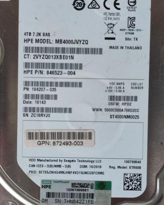 hardisk sas 4Tb HP per server