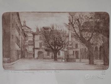 Incisione di rame - famosi scorci di Cremona