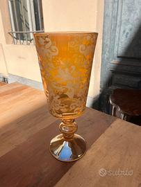 Vaso vetro di Murano ambra cesellato