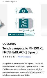 Tenda da campeggio Quechua MH100XL fresh&black 3 p