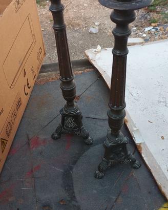 ANTICA COPPIA DI CANDELIERI IN OTTONE BRONZO