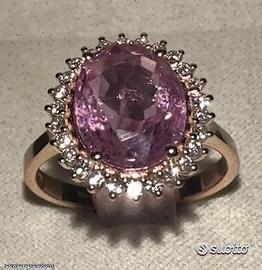 ANELLO ORO ROSA 18kt. DIAMANTI E ZAFFIRO ROSA 3,86