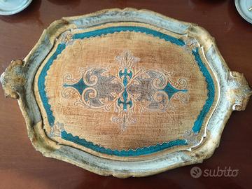 Vassoio ovale fiorentino Vintage in legno dorato