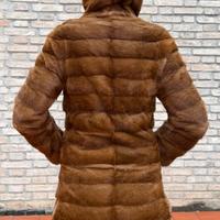 Pelliccia Visone marrone chiaro miele cappuccio