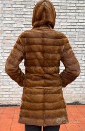 Pelliccia Visone marrone chiaro miele cappuccio