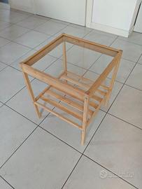 Comodino/Tavolino IKEA NESNA bambù + piano vetro