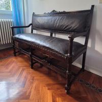 Panca Antiquariato in legno e pelle