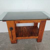 tavolo da falegname con cristallo cm. 140x70 h. 87