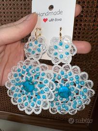 Orecchini grandi fatti a mano con pietre celesti