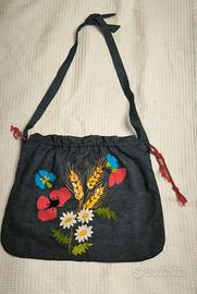 borsa con tracolla vintage in tessuto jeans 