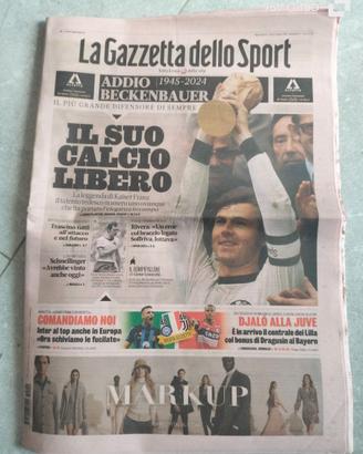 Gazzetta Dello Sport 9 Gennaio 2024 BECKENBAUER