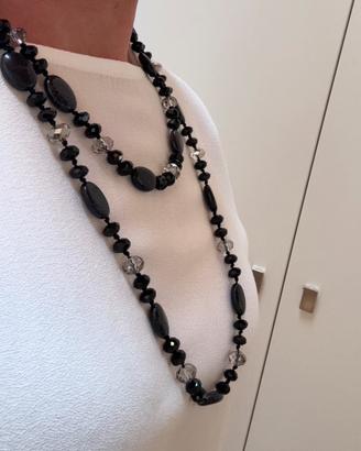 Collana lunga nera e cristalli vintage (Nuova)