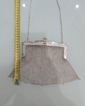 Borsa da sera vintage in argento lavorato a maglia