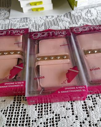 tre custodie pochette rosa con borchie