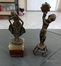 Coppia antiche statuine Dama e Puttino in Peltro